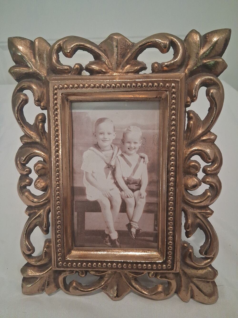 Vintage Ornate Gold Metal Photo Frame w/ Original 1929 Photo Thomas William...
